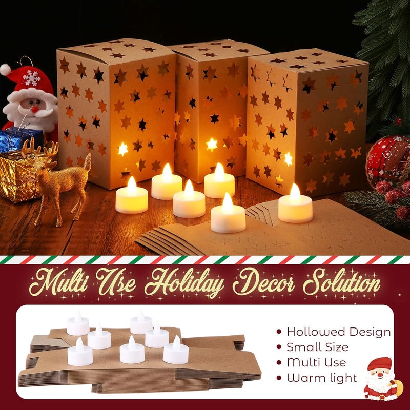 Resholder 30 Set Luminaries Boxes with Flameless Tea Lights Candle Lantern Box Fire Retardant Star Luminaries Illuminated Sets for Wedding Birthday Party Supplies Valentine's Day Decor(Hexagonal Star) - Image 4